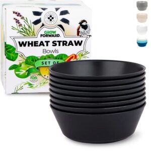 grow forward premium wheat straw bowls - 28 oz unbreakable cereal bowls set of 8 - lightweight microwave safe bowls for kitchen - reusable alternative to plastic bowls for camping, rv - midnight