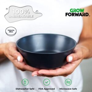 Grow Forward Premium Wheat Straw Bowls - 28 OZ Unbreakable Cereal Bowls Set of 8 - Lightweight Microwave Safe Bowls for Kitchen - Reusable Alternative to Plastic Bowls for Camping, RV - Midnight