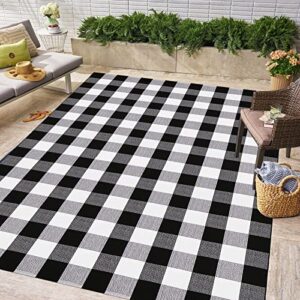 cainanel buffalo plaid rugs 5' x 7' cotton black and white check rug hand-woven indoor/outdoor area rug for welcome door mat, front porch,kitchen,bathroom,entry way,living room