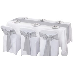 flohar 12Pack Table Runner 12 x 108 Inches Satin Silk Table Runner for Wedding, Birthday Party, Banquets, Graduations Decoration, fit Rectange and Round Table-Silver