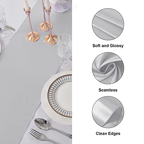 flohar 12Pack Table Runner 12 x 108 Inches Satin Silk Table Runner for Wedding, Birthday Party, Banquets, Graduations Decoration, fit Rectange and Round Table-Silver