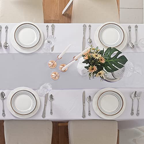 flohar 12Pack Table Runner 12 x 108 Inches Satin Silk Table Runner for Wedding, Birthday Party, Banquets, Graduations Decoration, fit Rectange and Round Table-Silver