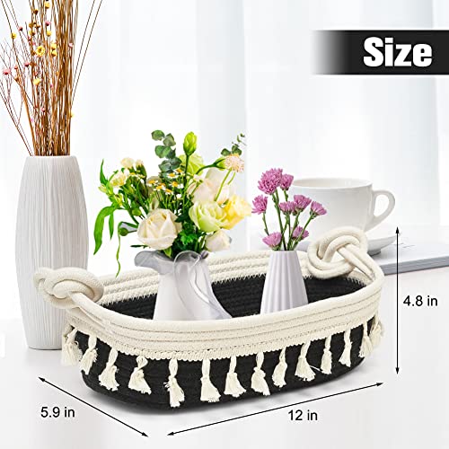 HOSROOME Small Cotton Rope Woven Basket Toilet Paper Baskets for Organizing Decorative Basket for Boho Decor Small Storage Basket for Bedroom Nursery Livingroom Entryway-Black