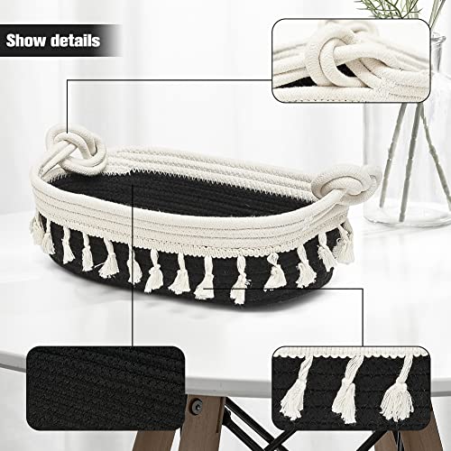 HOSROOME Small Cotton Rope Woven Basket Toilet Paper Baskets for Organizing Decorative Basket for Boho Decor Small Storage Basket for Bedroom Nursery Livingroom Entryway-Black