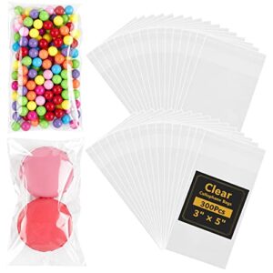 300pcs self sealing cellophane bags, 3 × 5 inches clear plastic cello bags thick opp resalable treat bags for packaging bakery, cookies, goodies, snacks, candies, party favors, handmade soap