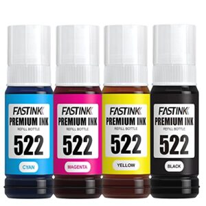fastink compatible epson t522 522 refill ink bottle work with ecotank et-2720, et-2800,et-2803,et-4800,et-4700 printer for epson 522 ink bottle refill combo, 4 pack