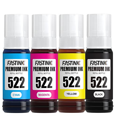 FASTINK Compatible Epson T522 522 Refill Ink Bottle Work with EcoTank ET-2720, ET-2800,ET-2803,ET-4800,ET-4700 Printer for Epson 522 Ink Bottle Refill Combo, 4 Pack