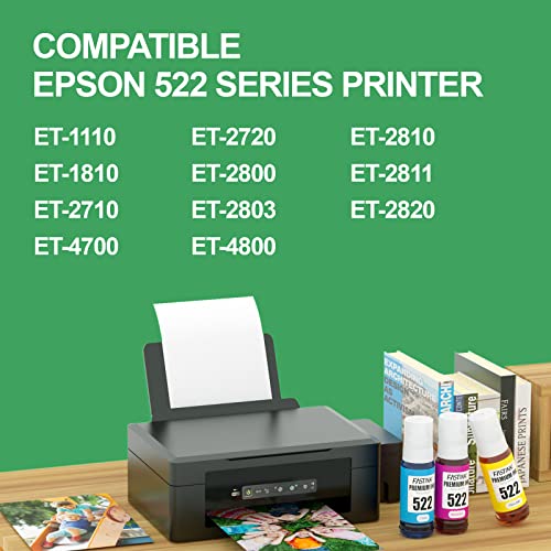 FASTINK Compatible Epson T522 522 Refill Ink Bottle Work with EcoTank ET-2720, ET-2800,ET-2803,ET-4800,ET-4700 Printer for Epson 522 Ink Bottle Refill Combo, 4 Pack