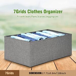 Augfox Jeans Storage Organizer for Closet, 7-Grid Clothing Organizer, Pants Organizer for Closet – Washable and Sturdy Clothing Storage for Tshirts, Jeans, Pants, Sweaters (1 piece, Grey)