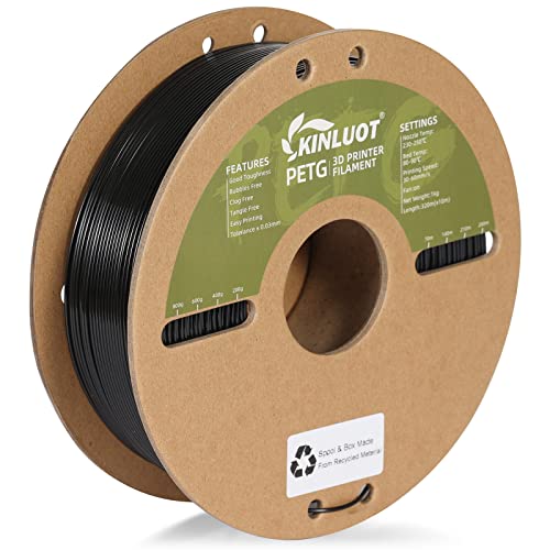 KINLUOT PETG Filament 1.75mm 3D Printer Filament, Easy to Print, Dimensional Accuracy +/- 0.03 mm, 1kg Cardboard Spool (2.2lbs), Fit Most FDM Printer (Black)