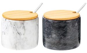 nhkrte marble salt cellar set, 2 pcs 11oz salt and pepper bowls, handcrafted from natural marble gift for mothers day(white & black set)