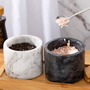 NHKRTE Marble Salt Cellar Set, 2 PCS 11oz Salt and Pepper bowls, Handcrafted from Natural Marble Gift for Mothers Day(White & Black Set)