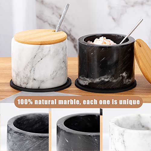 NHKRTE Marble Salt Cellar Set, 2 PCS 11oz Salt and Pepper bowls, Handcrafted from Natural Marble Gift for Mothers Day(White & Black Set)