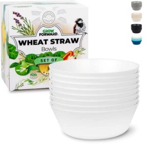 Grow Forward Premium Wheat Straw Bowls - 28 OZ Unbreakable Cereal Bowls Set of 8 - Lightweight Microwave Safe Bowls for Kitchen - Reusable Alternative to Plastic Bowls for Camping, RV - Polar