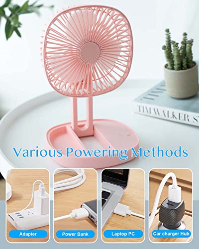 DEPOZA 7 Inch Travel Fan, Portable Folding Desk Fan with 3 Speeds, 185° Rotation, Battery Operated & Rechargeable, Quiet Small Table Fan for Bedroom, Office