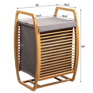 ALIMORDEN Bamboo Wood Laundry Hamper Sorter Cart, Portable And Large Capacity Waterproof Bamboo Dirty Clothes Basket, Gray