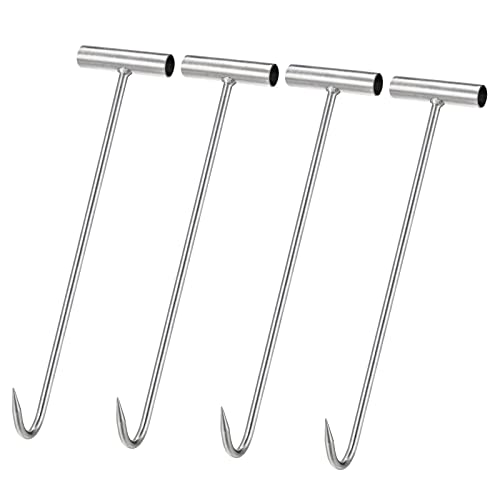 uxcell 15.35inch T-Handle Meat Boning Hook, Galvanized T Hooks for Kitchen Butcher Shop Restaurant 4Pcs