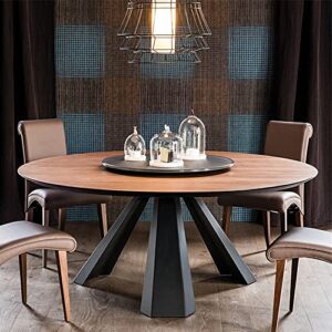 lakiq minimalist dining table brown kitchen table solid wood round table metal legs-without lazy susan(63" l x 63" w x 29.5" h)