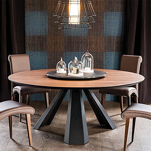 LAKIQ Minimalist Dining Table Brown Kitchen Table Solid Wood Round Table Metal Legs-Without Lazy Susan(63" L x 63" W x 29.5" H)