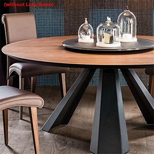 LAKIQ Minimalist Dining Table Brown Kitchen Table Solid Wood Round Table Metal Legs-Without Lazy Susan(63" L x 63" W x 29.5" H)