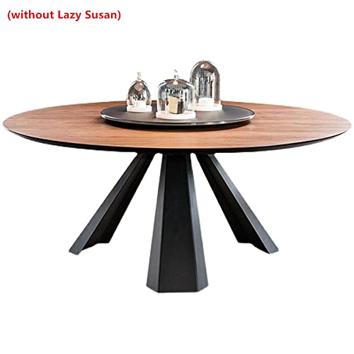 LAKIQ Minimalist Dining Table Brown Kitchen Table Solid Wood Round Table Metal Legs-Without Lazy Susan(63" L x 63" W x 29.5" H)