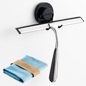 tailink shower squeegee for glass doors, window squeegee with one suction cup holder and fine microfiber cloths for glass, 10-inch stainless steel squeegee for barthroom, shower door, glass, window…