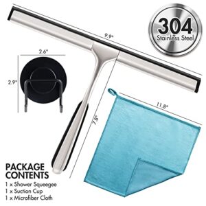 TAILINK Shower Squeegee for Glass Doors, Window Squeegee with One Suction Cup Holder and Fine Microfiber Cloths for Glass, 10-Inch Stainless Steel Squeegee for Barthroom, Shower Door, Glass, Window…