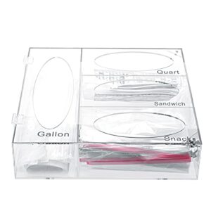 acrylic ziplock food bag storage organizer acrylic baggie organizer, acrylic kitchen drawer baggie box for gallon quart sandwich snack, compatible with variety size ziplock bags dispenser (clear)
