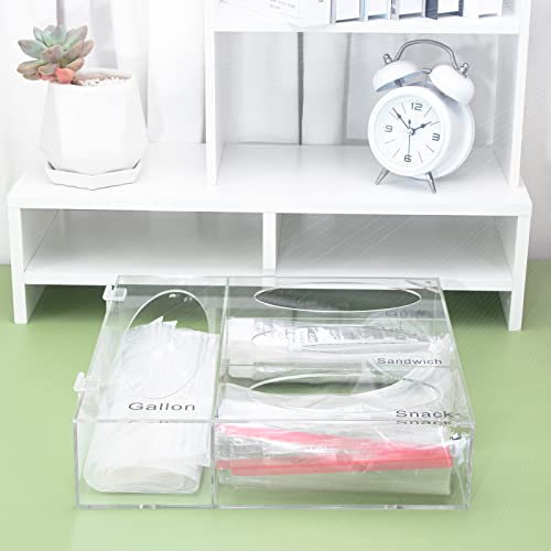 Acrylic Ziplock Food Bag Storage Organizer Acrylic Baggie Organizer, Acrylic Kitchen Drawer Baggie Box For Gallon Quart Sandwich Snack, Compatible With Variety Size Ziplock Bags Dispenser (Clear)