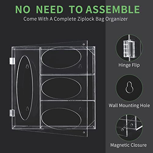 Acrylic Ziplock Food Bag Storage Organizer Acrylic Baggie Organizer, Acrylic Kitchen Drawer Baggie Box For Gallon Quart Sandwich Snack, Compatible With Variety Size Ziplock Bags Dispenser (Clear)