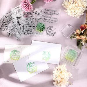 8 Pcs Christian Bible Verse Clear Rubber Stamps for Crafting, 6 Sheets Christian Bible Verse Clear Rubber Stamp and 2 Pcs Acrylic Stamp Blocks with Grid Line for DIY Journaling Card Making