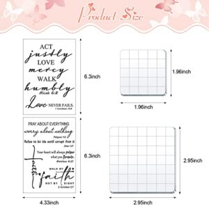 8 Pcs Christian Bible Verse Clear Rubber Stamps for Crafting, 6 Sheets Christian Bible Verse Clear Rubber Stamp and 2 Pcs Acrylic Stamp Blocks with Grid Line for DIY Journaling Card Making