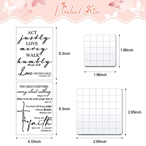 8 Pcs Christian Bible Verse Clear Rubber Stamps for Crafting, 6 Sheets Christian Bible Verse Clear Rubber Stamp and 2 Pcs Acrylic Stamp Blocks with Grid Line for DIY Journaling Card Making