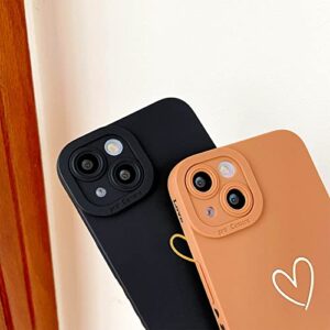 SmoBea Compatible with iPhone 13 Case Luxury Gold Heart Pattern Soft Liquid Silicone Shockproof Case for Women Girls Side Cute Plated Heart Pattern Slim Phone Case (Black)