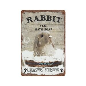 finamille vintage iron hanging plate rabbit bath soap metal tin sign wash your paws funny decor bathroom bathtub lovers gift farm animal wall art 11.8inchx7.9inch