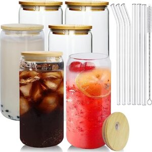 LMHEJING 6 Pieces 20oz Beer Glass with Lids and Straw, 20oz Glass Cups Glass Cups Beer Cute Tumbler Cup, Ideal for Whiskey, Soda, Tea, Water