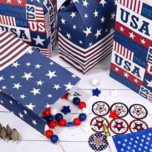 Whaline 36 Pack 4th of July Wrapped Treat Bags with Tag Stickers American Flag USA Party Favor Bags Patriotic Candy Bags Red Blue Kraft Paper Gift Bags for Independence Day Party Supplies Gift Wrap