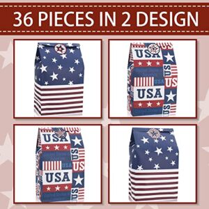 Whaline 36 Pack 4th of July Wrapped Treat Bags with Tag Stickers American Flag USA Party Favor Bags Patriotic Candy Bags Red Blue Kraft Paper Gift Bags for Independence Day Party Supplies Gift Wrap