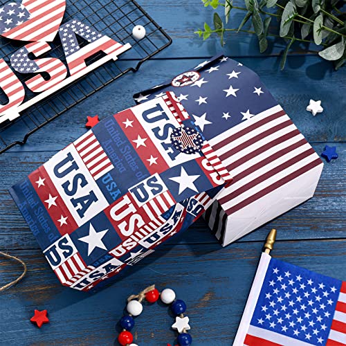 Whaline 36 Pack 4th of July Wrapped Treat Bags with Tag Stickers American Flag USA Party Favor Bags Patriotic Candy Bags Red Blue Kraft Paper Gift Bags for Independence Day Party Supplies Gift Wrap