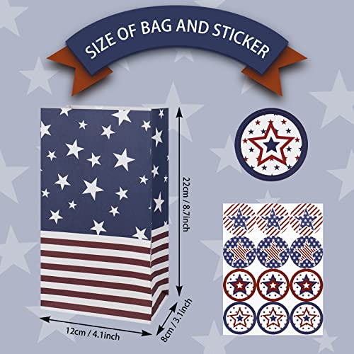 Whaline 36 Pack 4th of July Wrapped Treat Bags with Tag Stickers American Flag USA Party Favor Bags Patriotic Candy Bags Red Blue Kraft Paper Gift Bags for Independence Day Party Supplies Gift Wrap