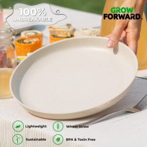 Grow Forward Premium Wheat Straw Plates - 10 Inch Hard Plastic Plates Reusable - Unbreakable Microwave Safe Deep Dinner Plates Set of 8 - Outdoor Plates for Patio, Camping, Picnic, Kids - Sahara