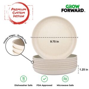 Grow Forward Premium Wheat Straw Plates - 10 Inch Hard Plastic Plates Reusable - Unbreakable Microwave Safe Deep Dinner Plates Set of 8 - Outdoor Plates for Patio, Camping, Picnic, Kids - Sahara