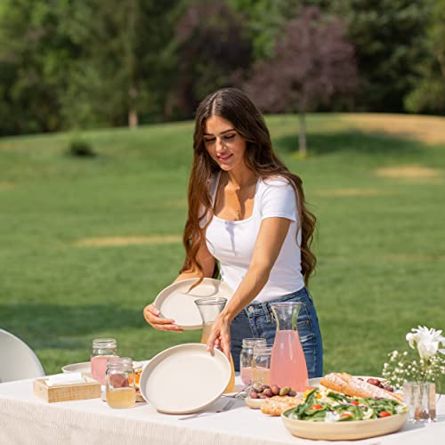 Grow Forward Premium Wheat Straw Plates - 10 Inch Hard Plastic Plates Reusable - Unbreakable Microwave Safe Deep Dinner Plates Set of 8 - Outdoor Plates for Patio, Camping, Picnic, Kids - Sahara