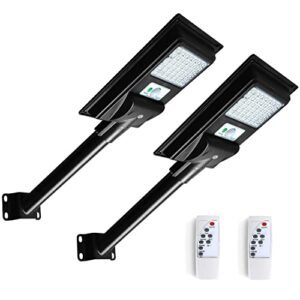 glw 100w solar street light, ip65 solar lights outdoor waterproof, solar lights for outside with remote control and motion sensor for yard,garden, stadium,parking lot (2 pack)
