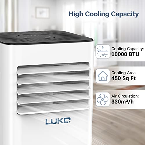LUKO Portable Air Conditioner 10000 BTU, Cooling, Fan, Dehumidifier, 3-in-1 AC Unit Portable for Rooms up to 450 Sq. Ft, Low Noise Air Conditioner with Remote Control and Window Kits