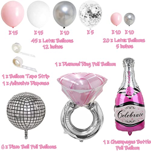 78 Packs Last Disco Bachelorette Party Kit Pink and Silver Balloon Arch, Ring Disco Ball Mylar Balloon for Nash Bash Space Cowgirl Groovy Disco Bachelorette Party Decorations