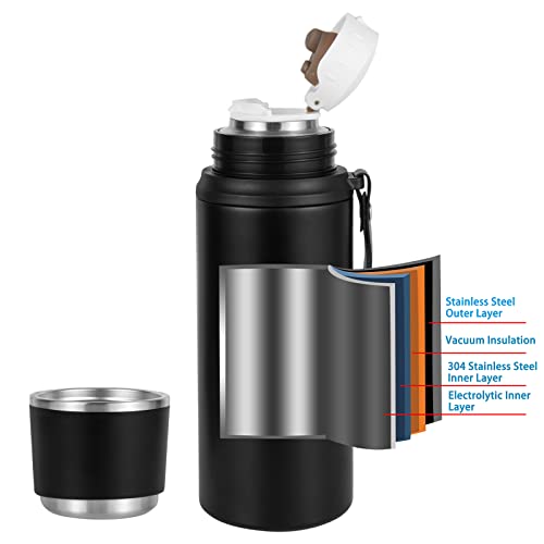 Tnnkmy Insulated Water Bottle-Large Stainless Steel Bottle with Drinking Cup,Double Walled Outdoor Sport Travel Mug,Vacuum Flask 800ml