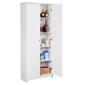 vingli tall pantry storage cabinet, 72'' kitchen pantry cabinet, freestanding room storage, cupboard, 2 door pantry for laundry room, kitchen, apartment, solid wood, white