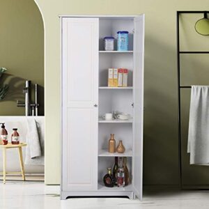 VINGLI Tall Pantry Storage Cabinet, 72'' Kitchen Pantry Cabinet, Freestanding Room Storage, Cupboard, 2 Door Pantry for Laundry Room, Kitchen, Apartment, Solid Wood, White