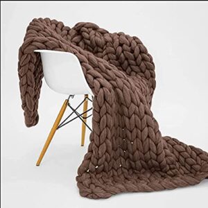 lieritiyu 24x31 in chunky knit blanket throw, giant knitted blanket, knot blanket adult - chunky yarn large knit blanket, crochet rope blanket for sofa, bed (brown 60x80)